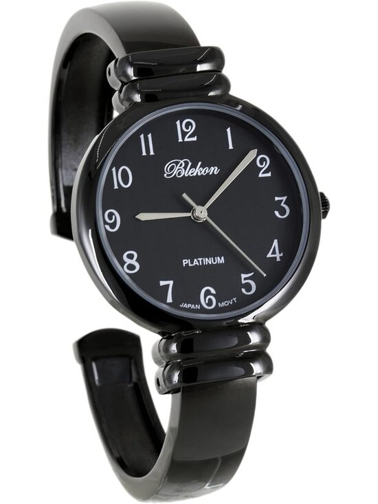 Women\'s All Black Analog Quartz Metal hinged Bangle Pearl Cuff Bracelet Watch main image 5